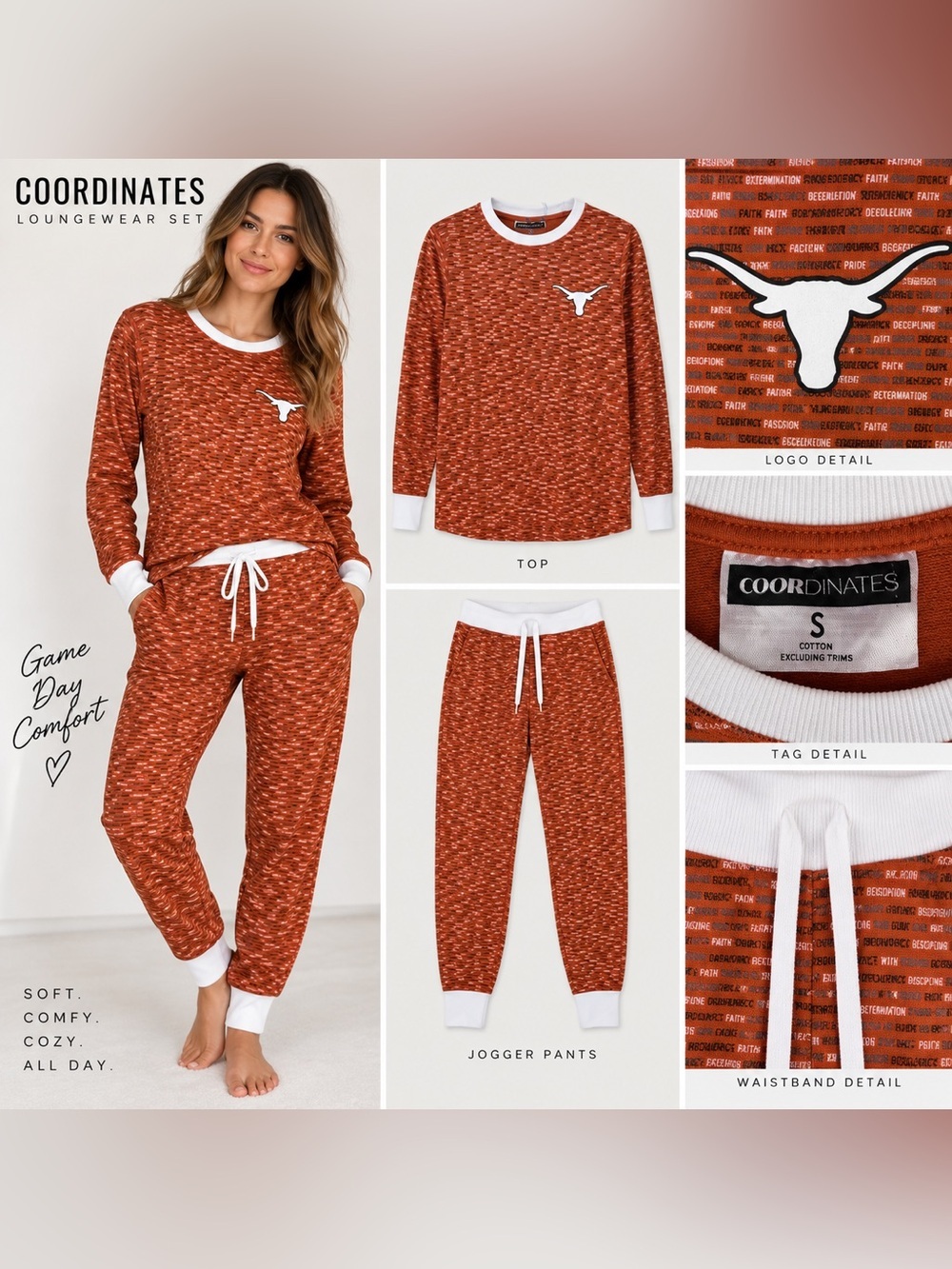 Coordinates Texas Longhorns Inspirational Pajama Lounge Set Women’s S NWT